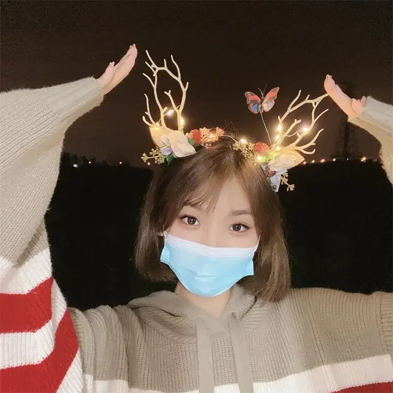New Christmas LED Light Antlers Hair Band Cute Fairy Glowing Elk Hairpin Hair Clip Women Girls Christmas Accessories