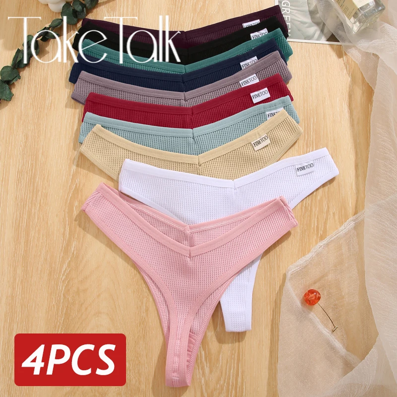 4 Pz/Set Mutandine Sexy Da Donna Perizoma A V Perizoma Perizoma Intimo In Cotone Waffle Set Di Biancheria Traspirante Mutandine Morbide Femminili Fine