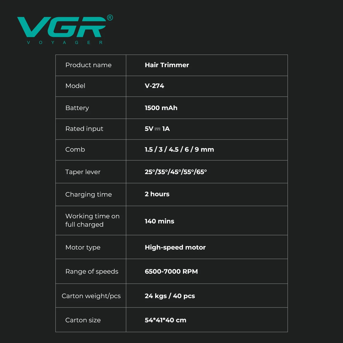 VGR الشعر المتقلب المهنية آلة قص الشعر قابلة للشحن...