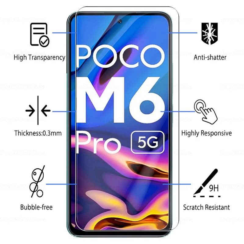 Protective Glass Case 3PCS For Xiaomi Poco M6 Pro 5G HD Tempered Film Pocco M 6Pro 6 Pro M6Pro Screen Protectors Cover 6.79inch