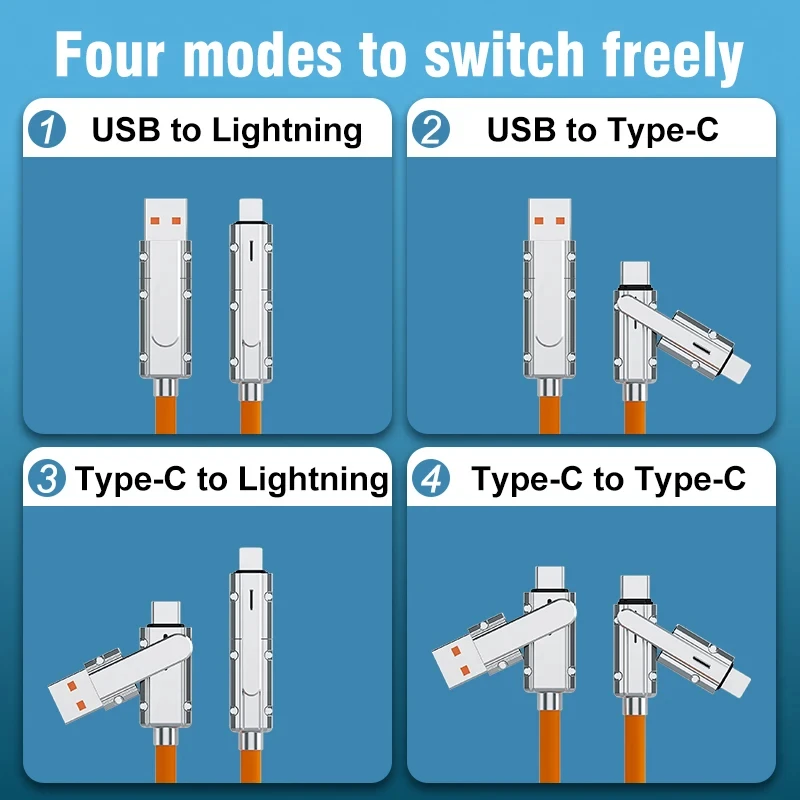 4 In 1 120W USB Type C to Type C IOS Cable 3 IN 1 PD 100W Fast Charging Data Cable for iPhone 11 12 13 14 15 Pro Max Samsung S24 BEST SELLERS