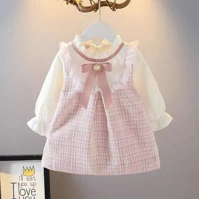 Girls Long Sleeve Skirt Cute Loose Dress Outer Wear Spring New Korean Style Clothing Kids Casual Fashion Round Neck Bow Skirt 1