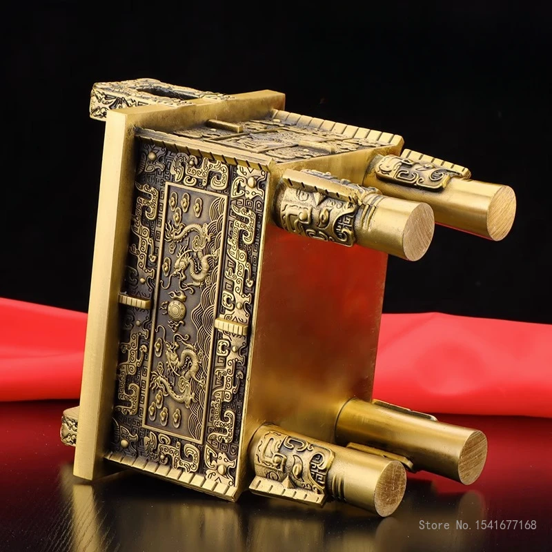 Metal Copper Tripod Decor Ornaments, Wealth Dingsheng Qianqiu Home Living Room Office Cabinets Art Decoration, Brass Crafts, 1Pc