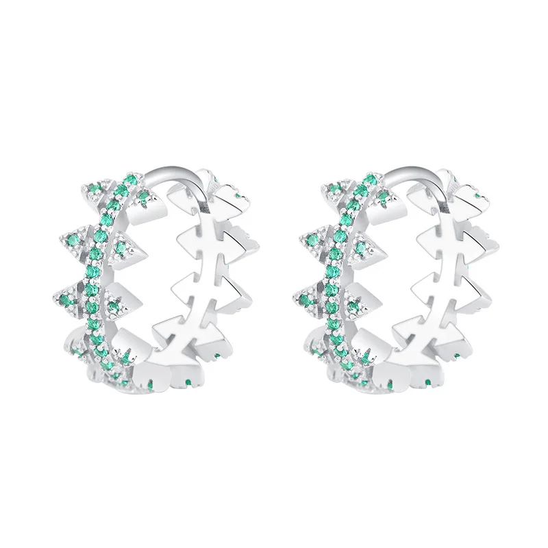 

MeiBaPJ S925 Sterling Silver New Green Zircon Rivet Keel Ear Buckle Fashion Fine Weddings Jewelry for Woman
