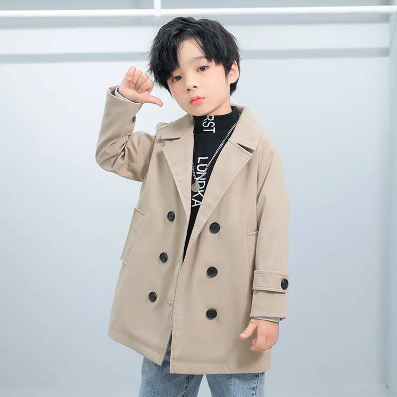 Children Khaki Trech Coat For Boys Double-Breasted Fashion Kids Windbreaker Jacket For Age 4-14 Years Overcoat LC524