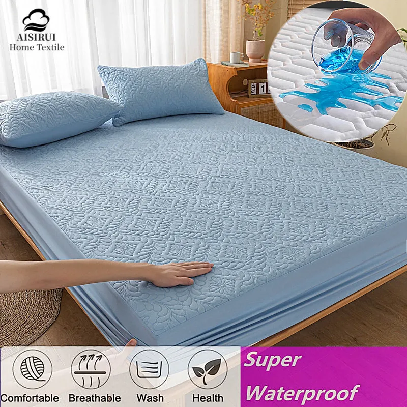 Waterproof Fitted Sheet Mattresses Protector with Elastic Band 150x190  180*200 Bed Cover Single Queen King Size Linen Bed Sheet - AliExpress