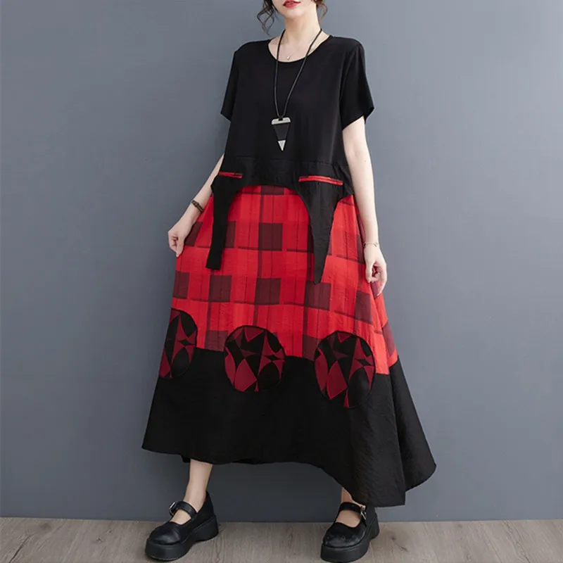 

Новое поступление 2023, шикарное летнее асимметричное платье в клетку в стиле пэчворк для девушек, офисное женское платье для работы, модное женское Повседневное платье миди