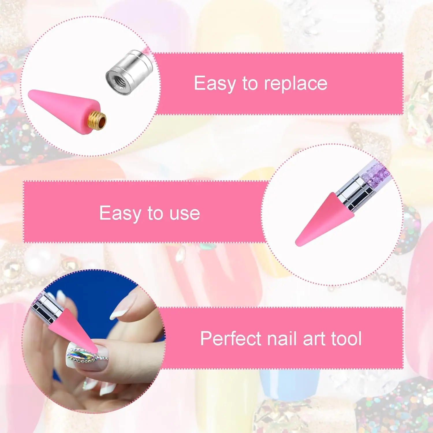 12 Pcs Wax Replacement Head Tips Rhinestone Picker Tool for Nail Dotting Pen to Pick Up Nail Gem Jewelry Wax Pen for Rhinestones 5
