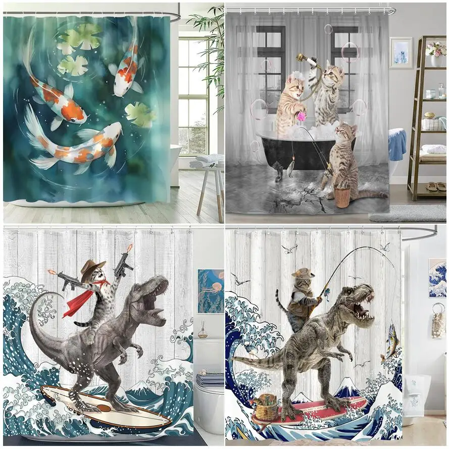 Cortinas de ducha divertidas para niños, animales lindos