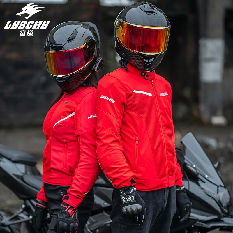 LYSCHY Red Bright Color Conspicuous Safety Riding Motorcycle Jacket Built-in CE Guard Professional Protection Motorcycle Jacket