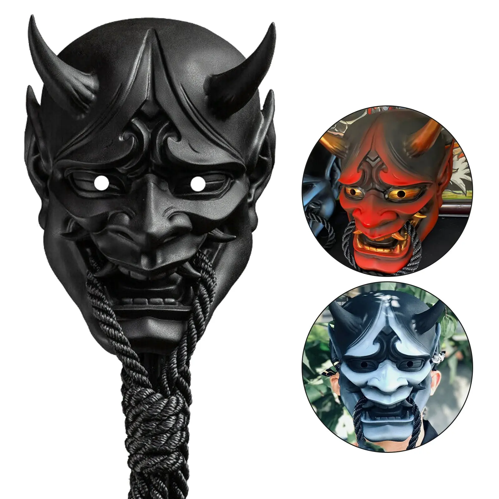 Halloween Mask Adult Unisex Halloween Japanese Sealed Prajna Devil Hannya Noh Kabuki Demon Oni Samurai Full Face Mask Black Blue Red