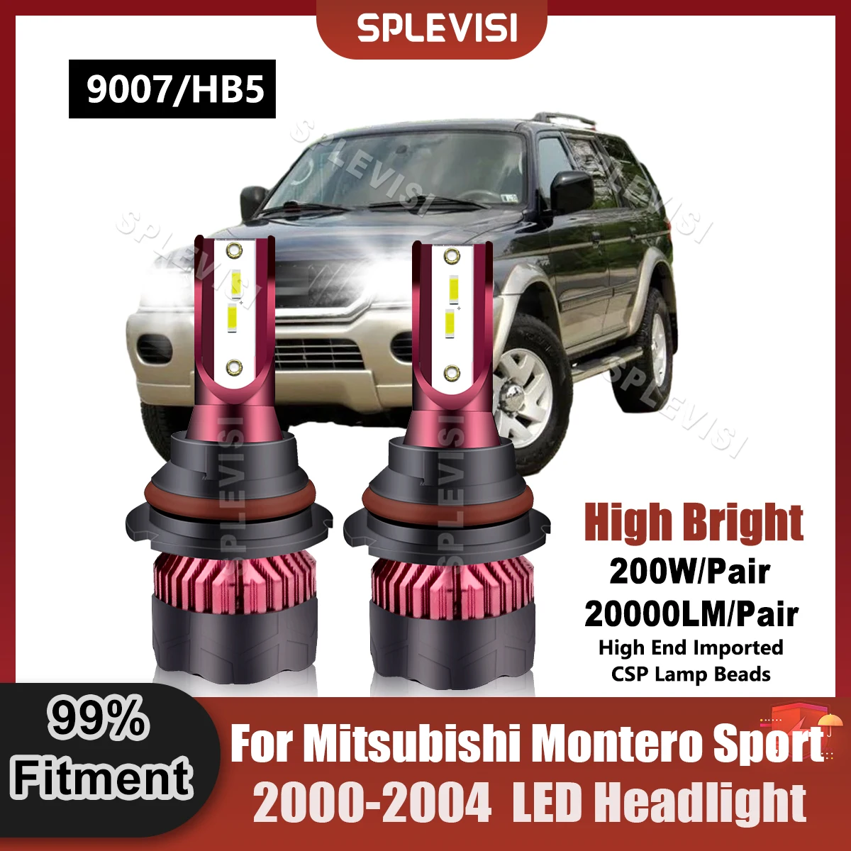 

Plug And Play 2PCS 9007/HB5 LED Headlight Bulbs 200W 20000LM For Mitsubishi Montero Sport 2000 2001 2002 2003 2004