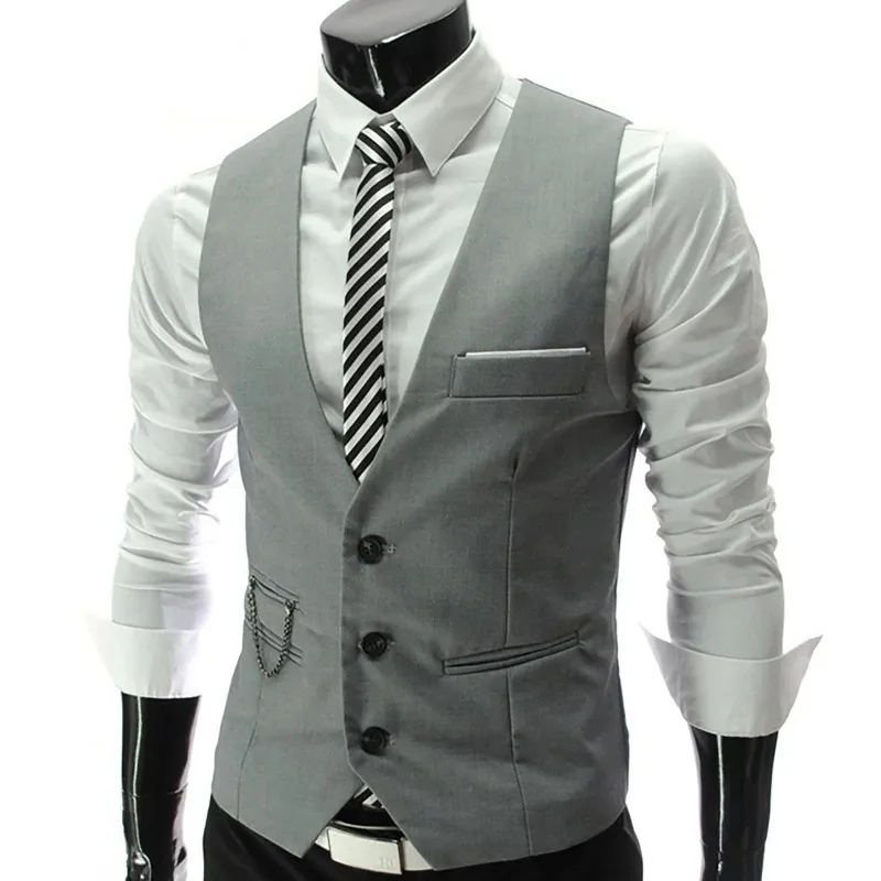 Mens Classic Business Vest with Pocket Regular Fit Solid Color Waistcoat for Wedding Summer Groomsmen Vest 2