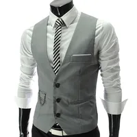 Mens Classic Business Vest with Pocket Regular Fit Solid Color Waistcoat for Wedding Summer Groomsmen Vest 2
