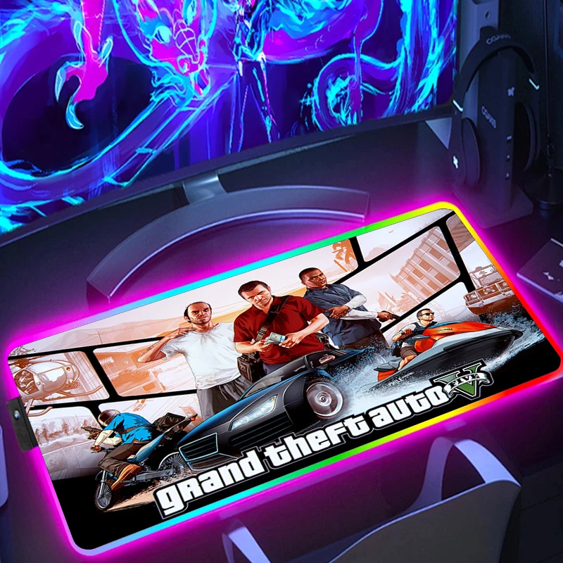 

Grand Theft Auto RGB Mouse Pad Gamer Accessories Large LED Best Gaming MousePad XL Gaming Desk Mat PC with Backlit Mause Carpet