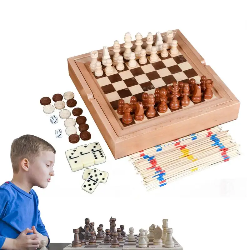 

Checkers Board Game Magnetic Wooden Chess And Checkers Set 5 In 1 Checkers Set With Storage Drawer Board Games For Kids And