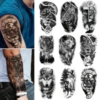 Large Arm Sleeve Tattoo Lion Tiger Black Waterproof Temporary Tatoo Sticker Wild Wolf Tiger Men Full Skull Totem Fake Tattoos