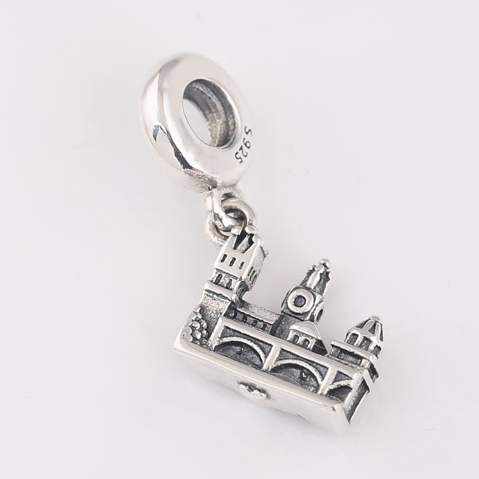 Authentic S925 Sterling Silver Vintage Charles Bridge Prague Castle Dangle Charm Fit Women Bracelet Bangle DIY Jewelry Girl Gift 4