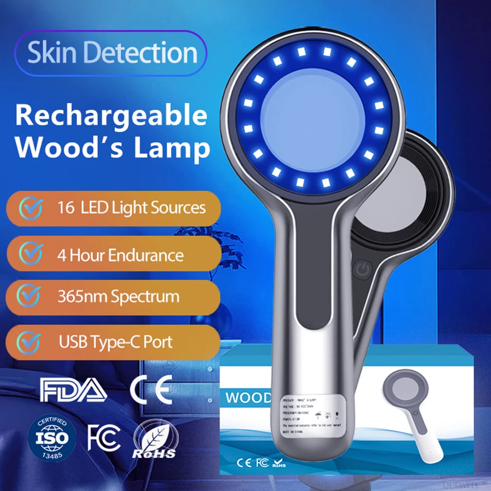 Woods Lamp Skin Tester Portable Facial Salon Beauty Analyzer UV Lamp Wood Dermatology For Analyzing Testing Examination