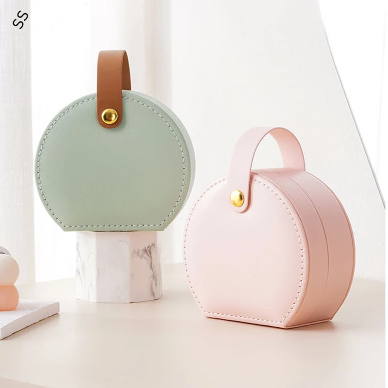 Small Portable Travel Jewelry Storage Boxes Candy Color Round Earring Necklace Carrying Case Ring Organizer Anti-collision
