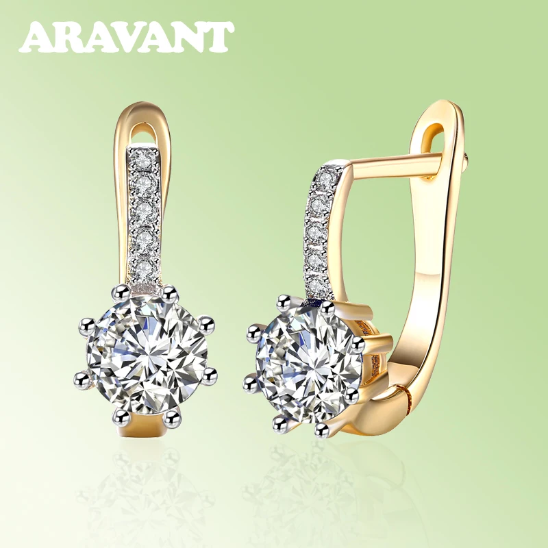 Aravant Ohrringe aus 925er Silber, 18 Karat Gold, rund, CZ, kubischer Zirkon, Gold, für Damen, Modeschmuck – Detail 4