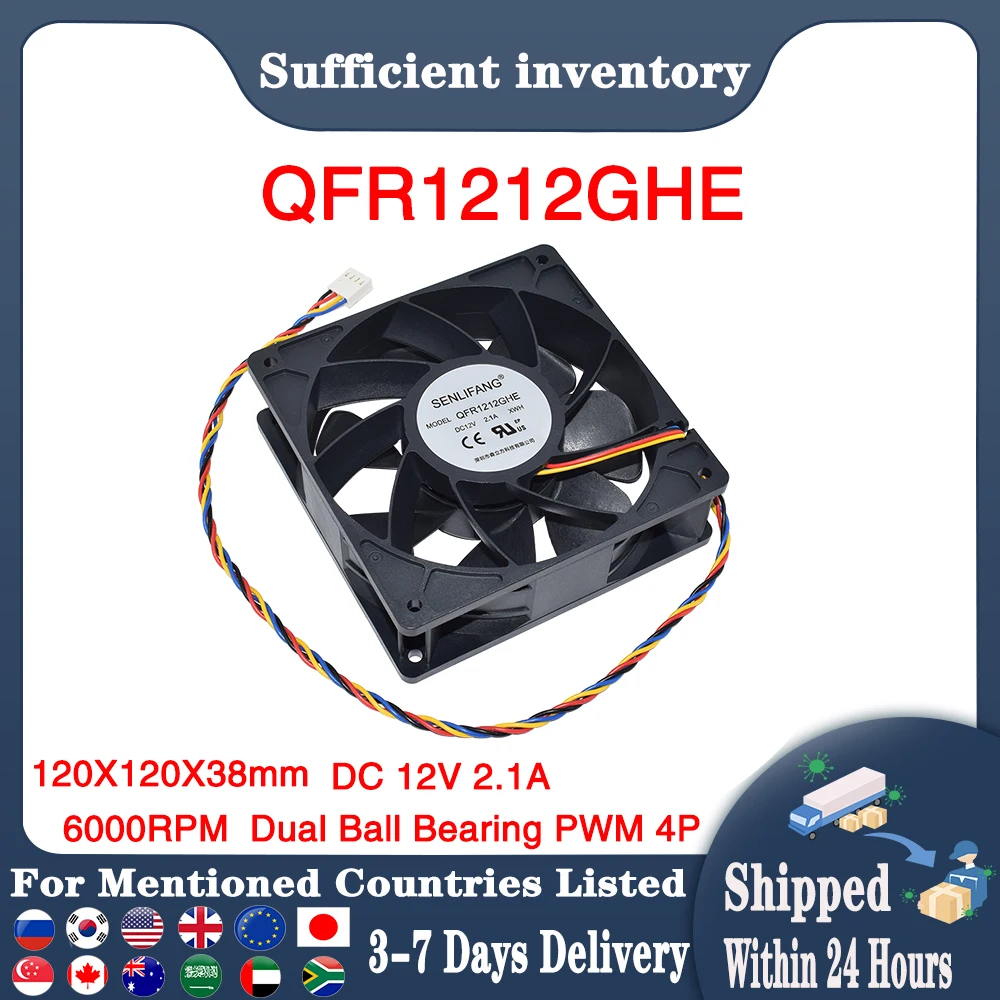 SENLIFANG Genuine New QFR1212GHE DC 12V 2.1A S7 S9 T9 L3 BTC ETH  Mining Double Ball Bearing /Cooling Fan 120*120*38mm lucbit fan dc12v 1 65a cooling fan 12cm 6000rpm btc s9 s9i s9k s9j miner mining machine