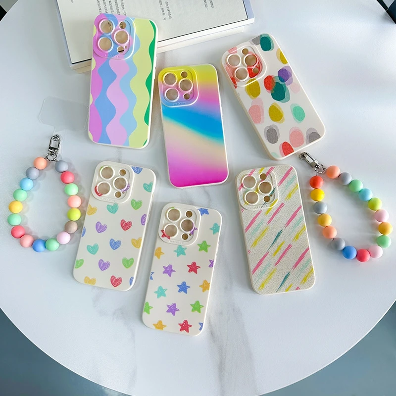 

Luxury Mobile Phone Crossbody Lanyard, Rainbow Candy Color Beads for iPhone 15, 14, 11, 12, 13 Pro Max, X, XS, XR, 7,8 Plusl