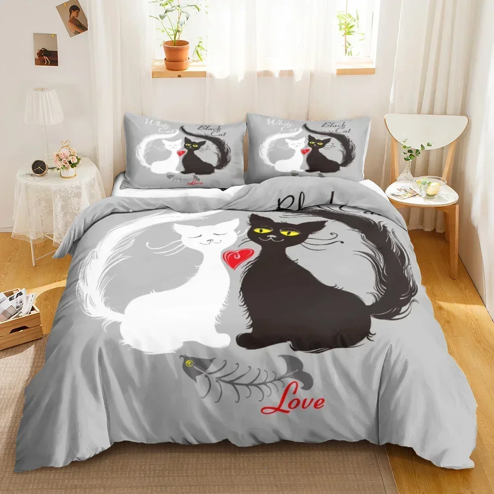 Cute Cat Single-sided Printed Bedding Set ,Comforter Cartoon Duvet Bedding Cover Pillows Comfortable Bedspreads Bedding Set