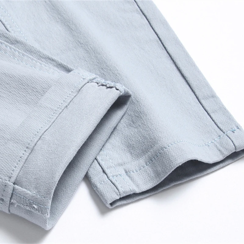 Solid Color Men's Fashion Slim Stretch Jeans High Street Casual Streetwear Autumn Hip Hop Mid-Waisted Trousers 6