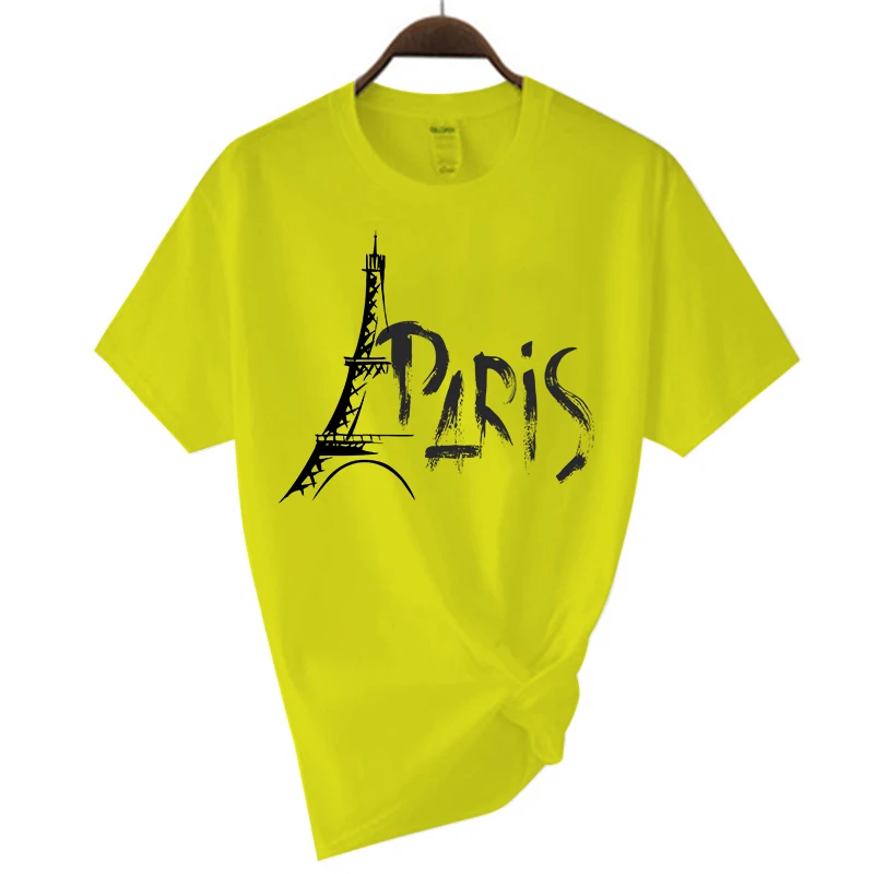 Camiseta de algodón con cuello redondo y Torre Eiffel romántica de París para hombre y mujer, marca unisex, camiseta informal de manga corta diseñada para verano_voghion.com