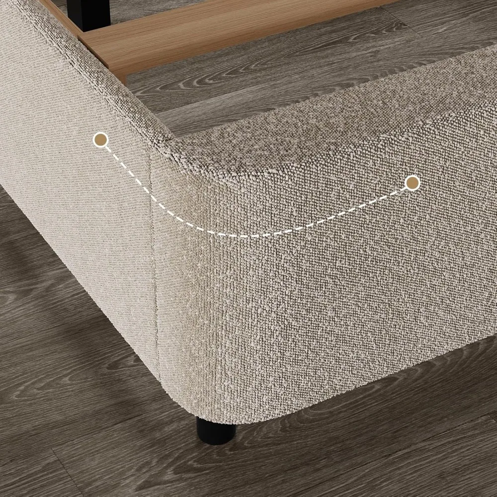 King Size Boucle Bed Frame, Upholstered Cloud Beds Frames with Headboard, Soft Platform Bed Frame with Thickened Footboard 5