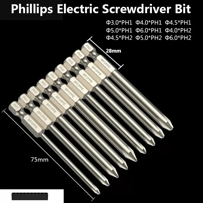 8-teiliges Phillips-Schraubendreher-Bit Set – Magnetisch, Sechskantschaft 1/4", Aus S2-Legierungsstahl