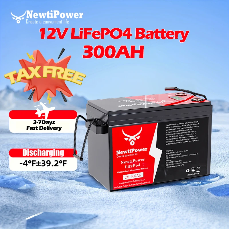 Lithium Battery 12V 300Ah LiFePO4 Battery BMS Lithium Power Batteries 10000 Cycles For 12.8V RV Campers Golf Cart Off-Road Off-grid Solar Wind