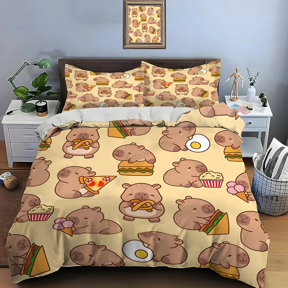 Cute Cartoon Capybara Print Bedding Set Duvet Cover 1 Duvet Cover 2 Pillowcases Adult and Children Bedding Set Christmas Gifts 4