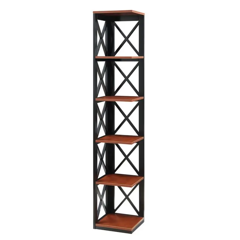 

Cherry/Black 63.75" Home 5-Shelf Corner Bookcase for Classic Room Design