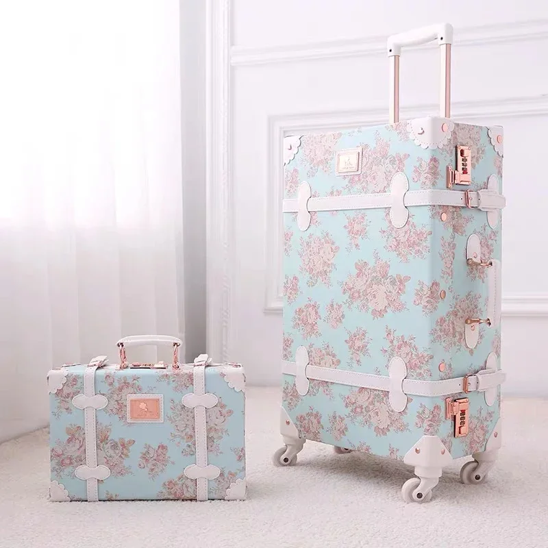 

TRAVEL TALE 20"24"26 Inch Women Retro Spinner Rolling Luggage Set Trolley Floral Suitcase Trolley Bags