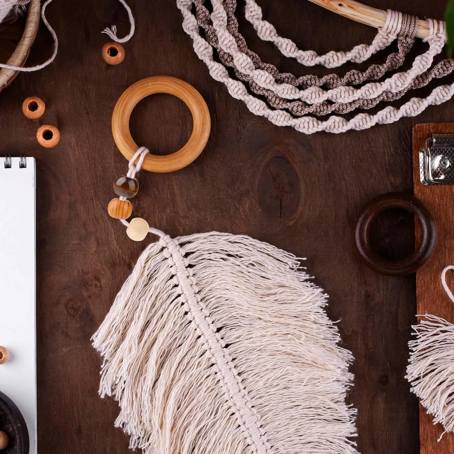 Natural Wooden Macrame Spacer Beads 5