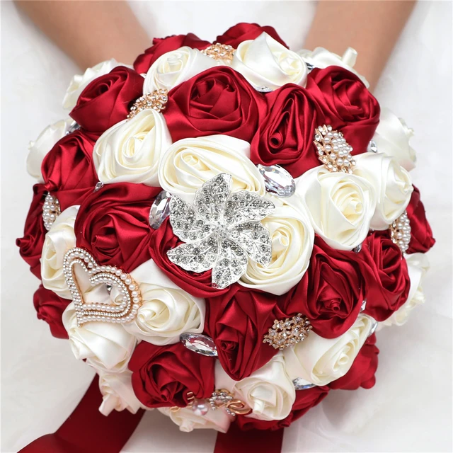 WIFELAI-A New Silk Bridal Bouquet Big Rhinestones Silk Hold