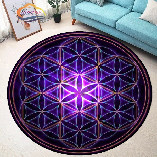 Planeta Sagrado Geometria Flower of Life Tapetes redondos, Yoga Mat, Almofada, Sala de estar, Quarto, Estudo tapete, Imprimir, cadeira antiderrapante