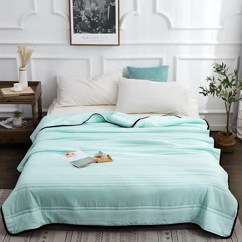Summer Air Condition Quilt Thin Stripe Lightweight Comforter Full Queen Breathable Sofa Office Bed Travel Quilts Throw Blanket
