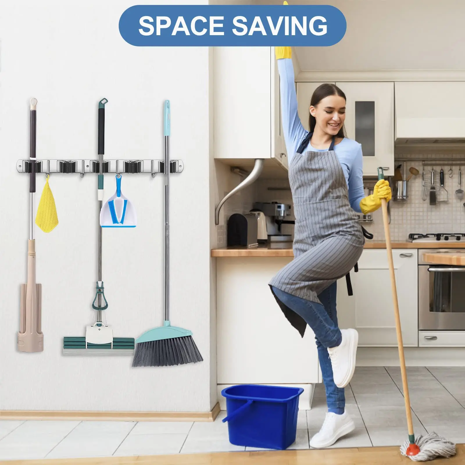 Wall Mount Mop Organizer Holder Broom Hook Stainless Steel Storage Hook Kitchen Bathroom Organization Accessories