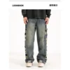 American Spring and Autumn Season Men and Women Trendy Personalized Loose Straight Jeans Couple Retro Washed Casual Pants y2k 5