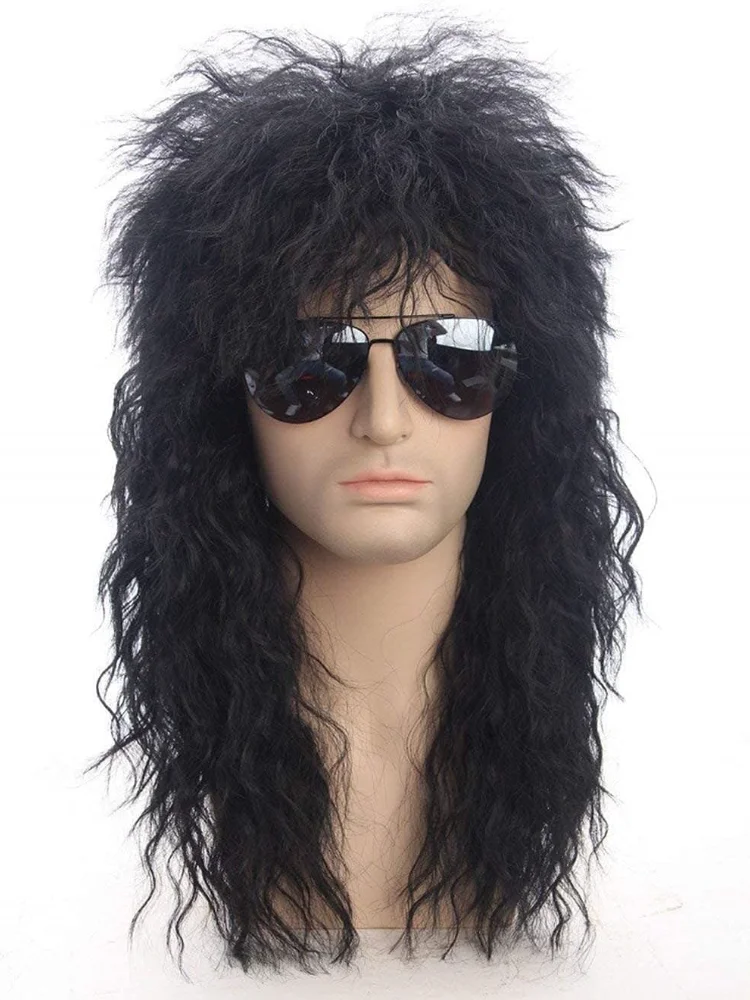 Loira Punk Fluffy Curvy Peruca Longa para Homens, Mullet Wig, Halloween Party, Rock Cosplay Acessórios, Anos 70, Anos 80