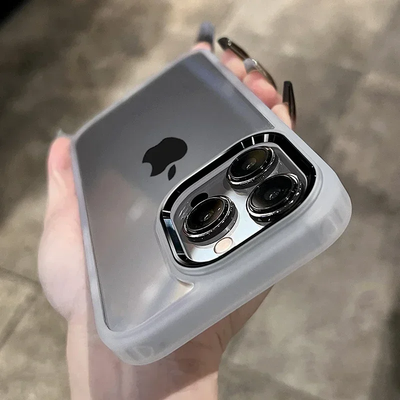 thumbnail image 1 of Funda protectora de lujo con marco de metal para cámara para iPhone 16, 15, 14, 13, 12, 11 Pro Max, 16 Plus, carcasa trasera rígida de acrílico transparente a prueba de golpes, 1 of 5