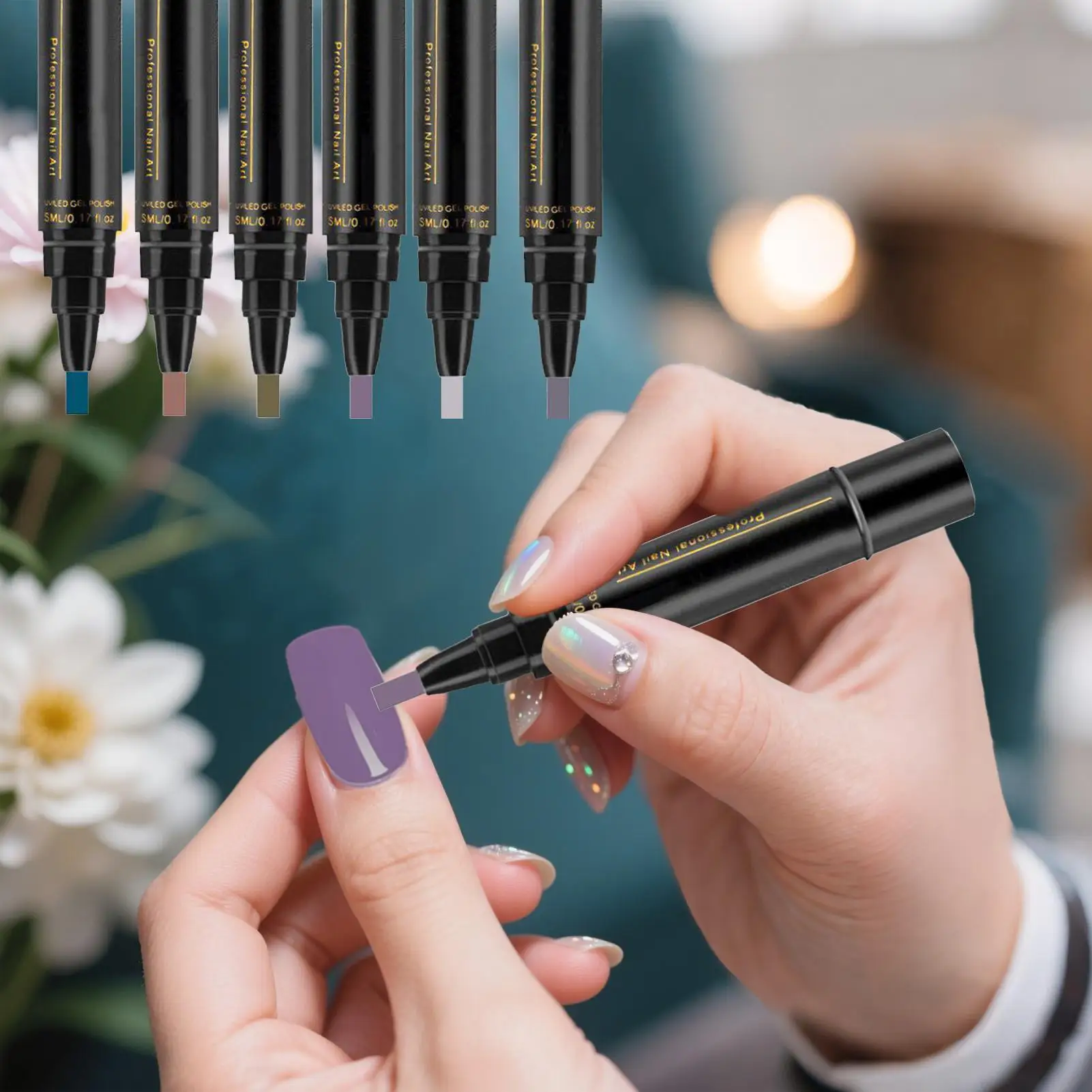 6개 네일 아트 그래피티 펜 네일 마커 드로잉 추상 라인 세밀한 디테일 꽃무늬 디자인 방수 네일 페인팅 매니큐어