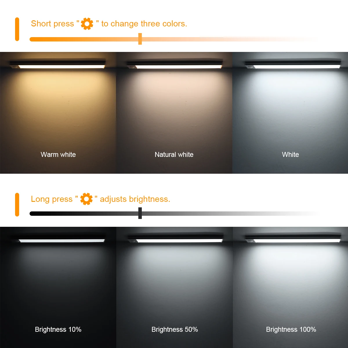 3 Colors Changeable Kitchen Under Cabinet Light Bar Rechargeable USB LED Night Lamp Human Body Moment PIR Motion Sensor 5V