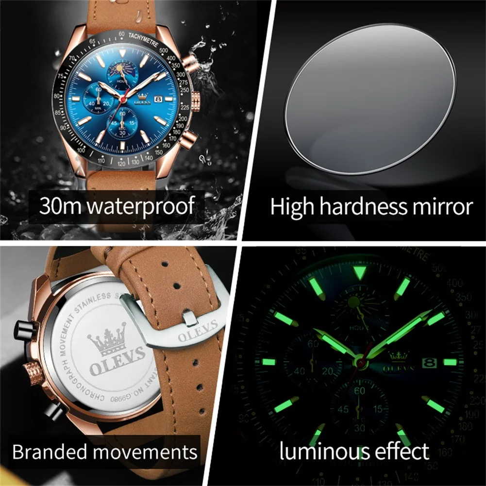 ساعة OLEVS بشريط فولاذية مقاومة للماء ، ساعة ماركة...