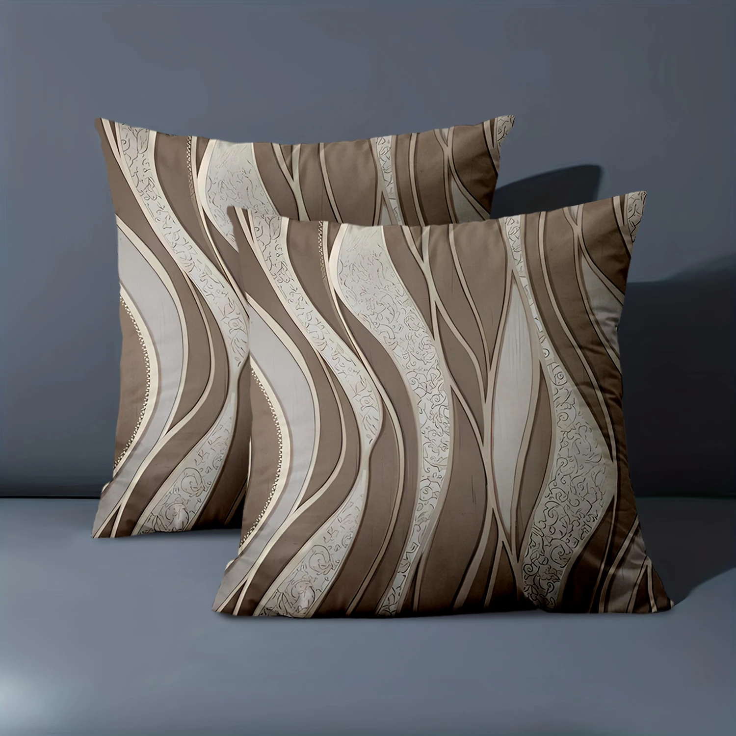 Brown and white abstract wave pillow covers