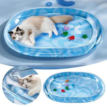 Summer Cooling Ice Mat for Dogs Cats Thickened Non-Slip Water Mat with Fish Sleeping Mat Inflatable Water Bed Interactive Toy 1