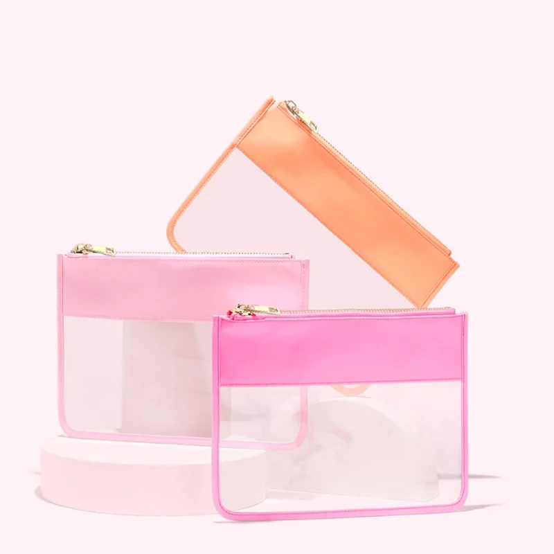 PVC Transparent Cosmetic Bag Women Girl Clear Multicolor Makeup Storage Bag Flat Zipper Bag Waterproof Travel Cosmetic Brush Bag 3